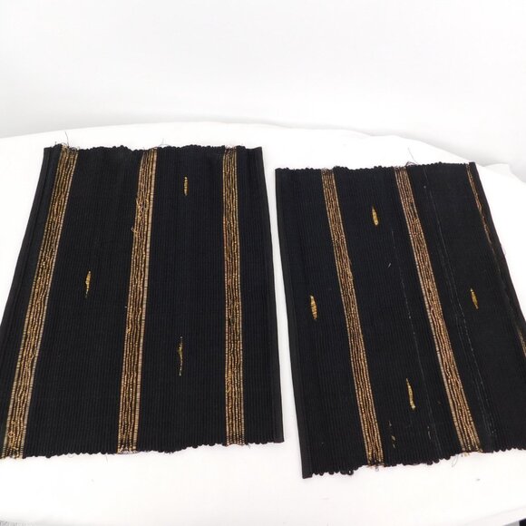 Placemat and Coaster Set Black Cloth Woven with Bamboo Rollable 6 Each Vintage - Picture 3 of 9